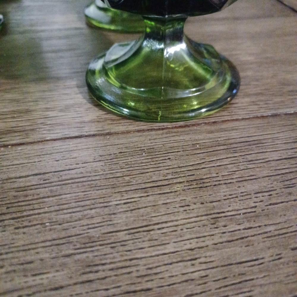 Vintage green glass goblets indiana heavy paneled thumbprint set of 6 - Picture 5 of 10